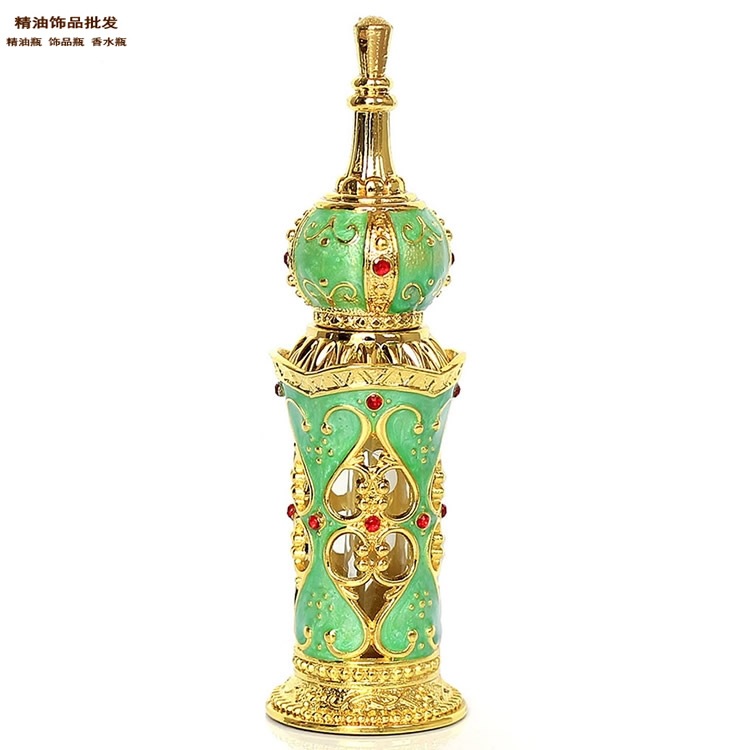 中国精油饰品网清新绿镀金色中东宫廷顶精油瓶香水瓶1.jpg