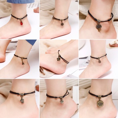 JL60 Korean Edition Simplicity Wild black Anklet Sen family Flower iron tower Rudder Anklet Jewelry