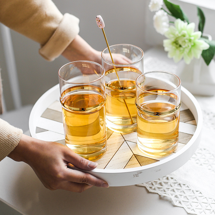 创意电镀金环玻璃杯家居日用水杯铜环洋酒杯果汁杯啤酒杯