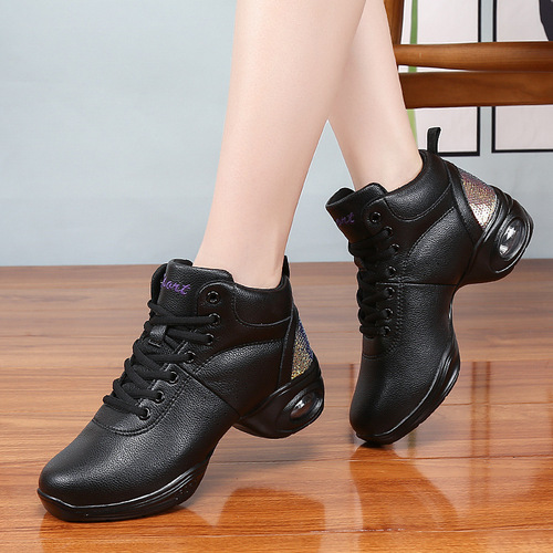Autumn/Winter New Leather Surface Adult Dance Shoes with Soft Soles, Square Dance Shoes, Height Increasing Military Dance Shoes, Aerobics Shoes