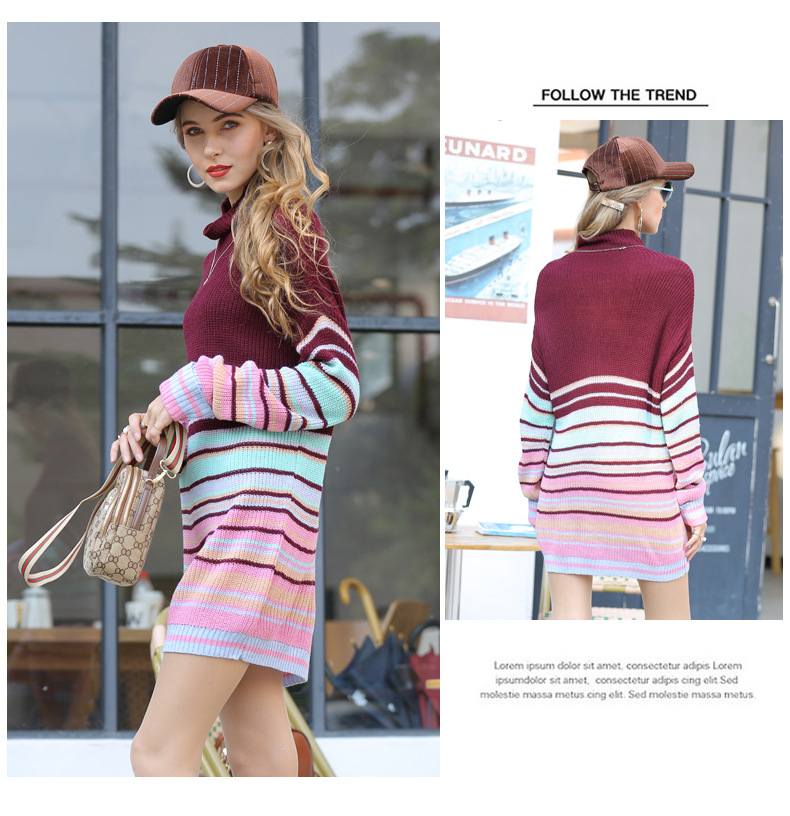 new loose striped pullover half turtleneck sweater NSYH7472