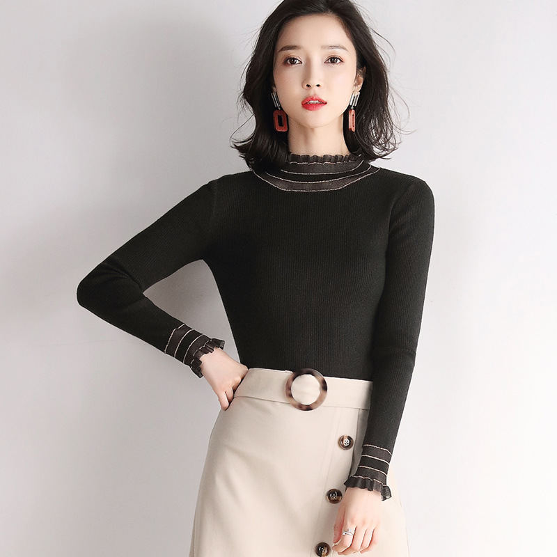 Wooden ear half high collar bottoming shirt women's autumn and winter with soft sweater