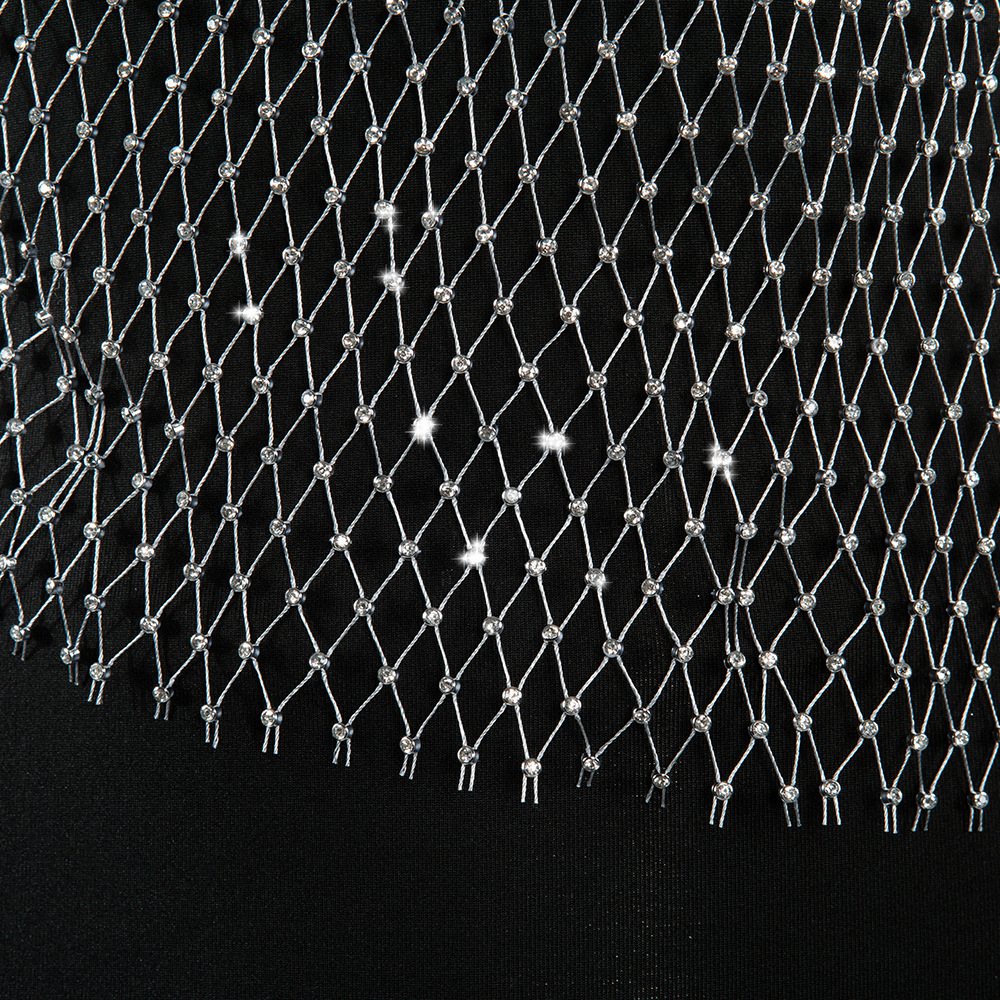 mesh flashing diamond round neck long-sleeved shirt  NSXYA39784