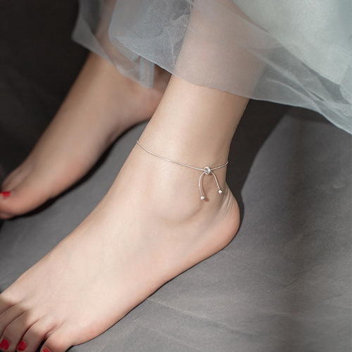 Adjustable ball bead tassel anklet drop shipping Cross-border ins simple snake bone anklet slim ankle jewelry for women