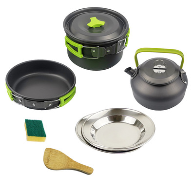 亚马逊热卖户外套锅野营茶壶带盘组合茶壶套锅套装便携式炊具新款