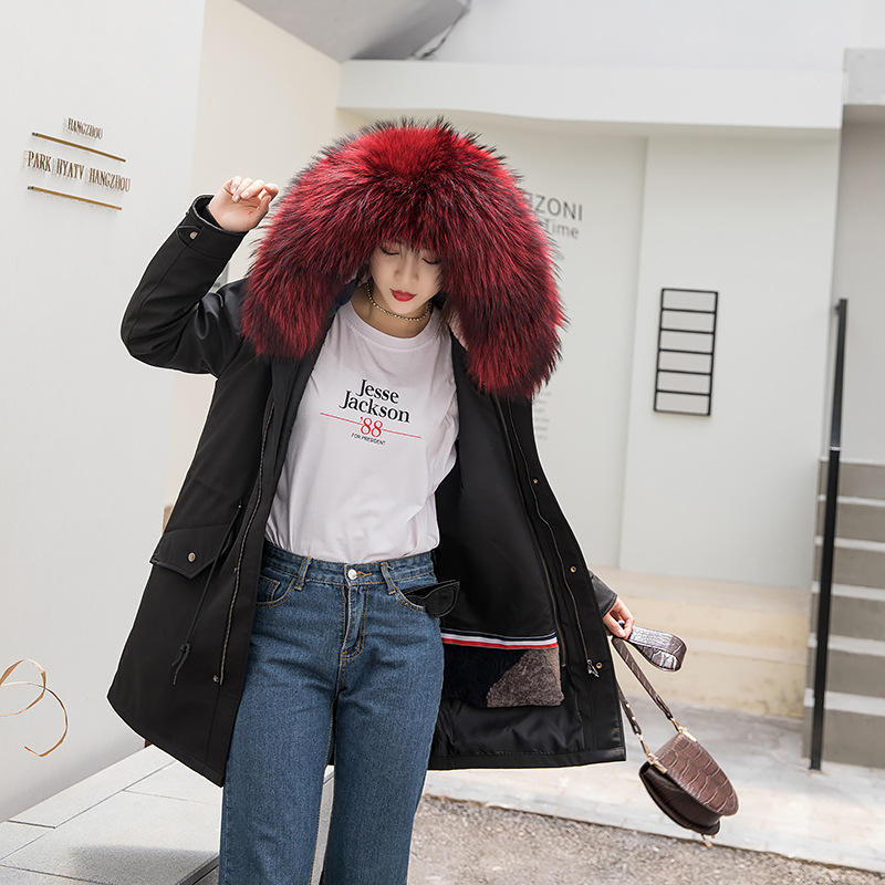 2019新款可拆卸羊剪绒内胆皮草派克服女大衣中长款狐狸毛外套内衬|ms