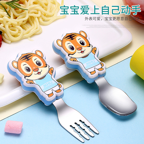 304 Stainless Steel Cartoon Spoons and Forks Children's Tableware Baby Food Feeding Spoons Training Forks and Spoons Gift Set