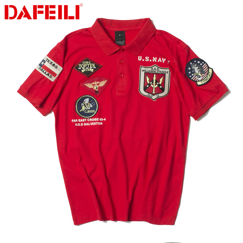 2025 Summer American Vintage American Air Force One Vintage Lapel Polo Shirt Export Embroidered T-Shirt Short Sleeves