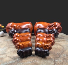 黑檀木雕公母豬擺件家居裝飾創意可愛十二生肖豬工藝禮品