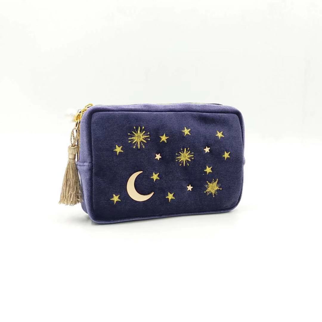 Japanese Cosmetic Bag Velvet Cosmetic Bag Star And Moon Embroidery Square Storage Bag Earrings Earrings Bracelet Jewelry Bag Wholesale