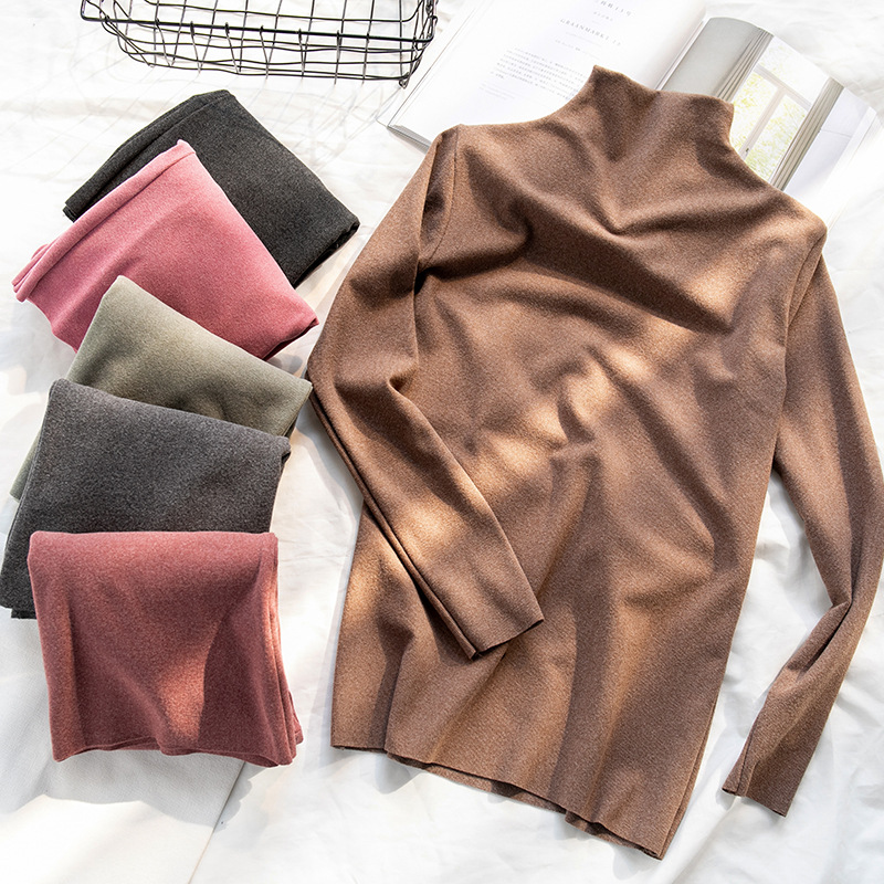 阳离子打底衫女百搭修身显瘦韩版双面德绒保暖半高领秋冬T恤衫|ru