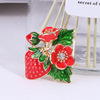 Strawberry, brooch, enamel, metal fruit cartoon golden water, crystal for breast enhancement, European style