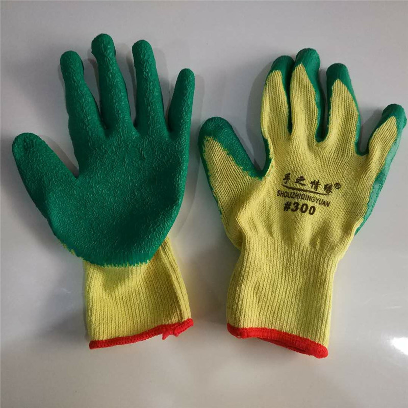 批发乳胶浸渍手套 黄纱绿胶胶皮手套 涂胶劳保手套