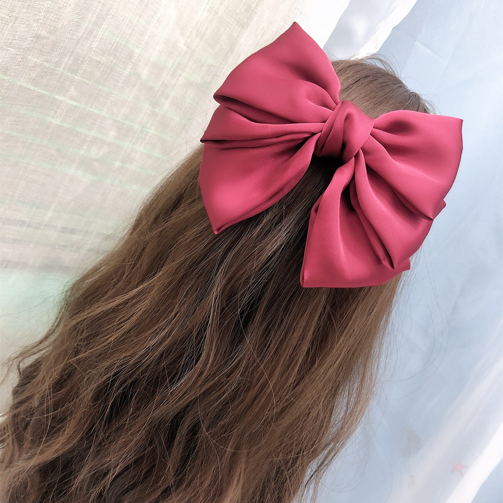 Quelle Wein Rot Satin Bogen Haarnadel Dreilagigen Bandclip display picture 3