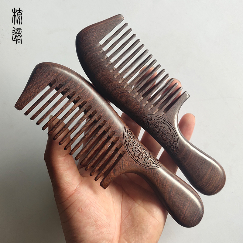 Peine tallado peine de ébano de doble cara de mango largo peine de madera peine regalo letras gratis LOGO