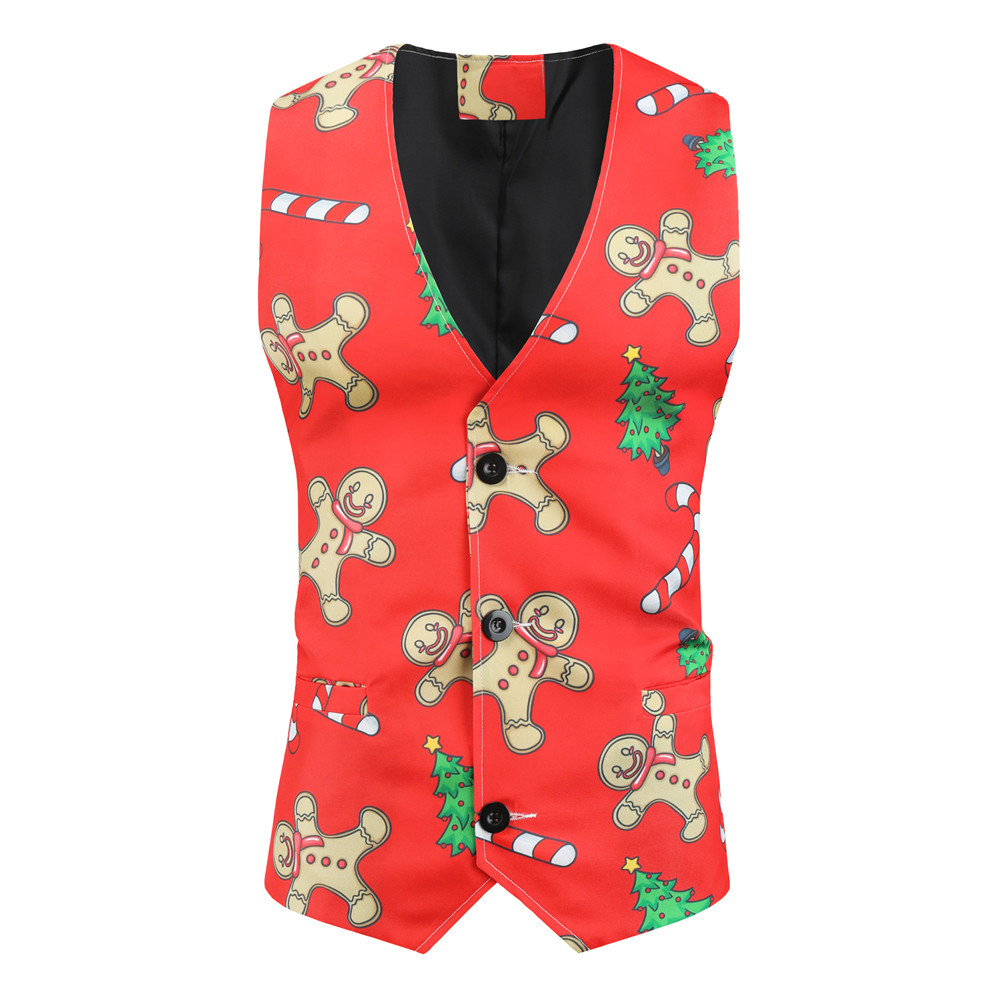 Foreign Trade New Men's Casual Suit Three-Piece Set Christmas Printed Suit Men's Slim-Fit Flat Barge Collar Suit