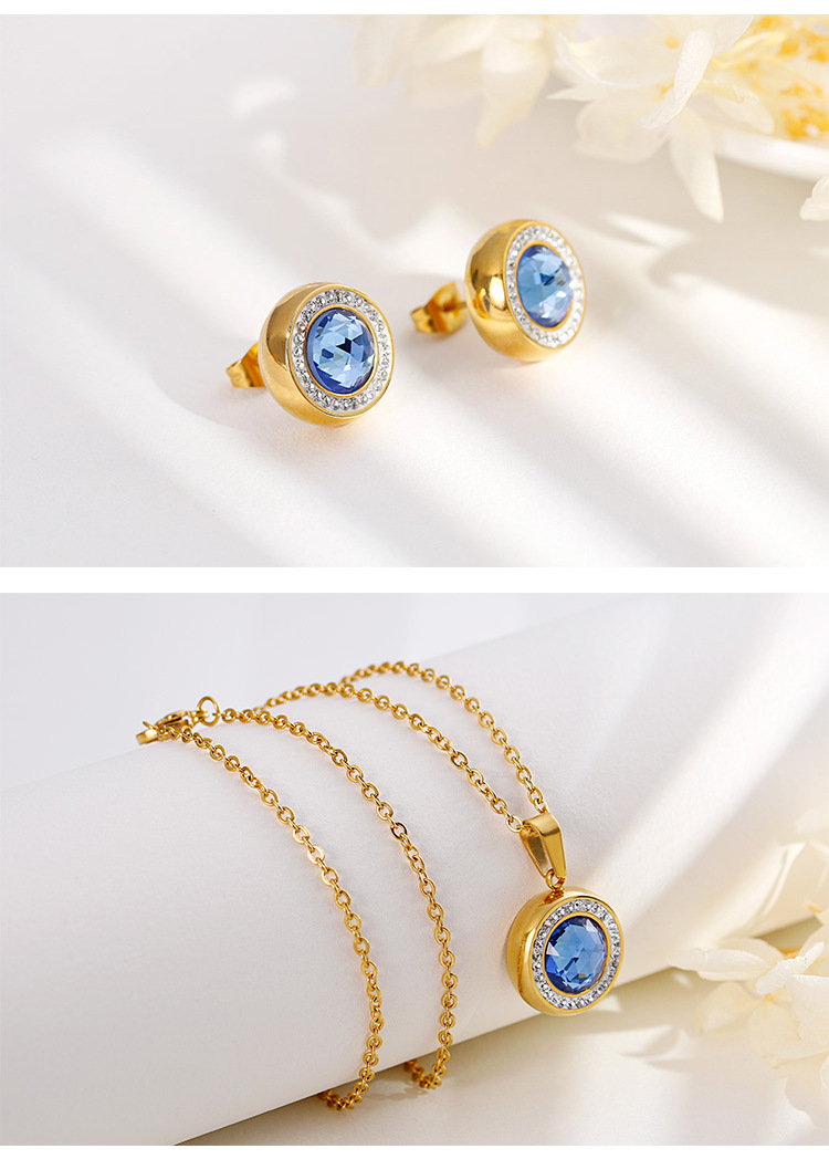 Women'S Gender Kalen Ornament Set Gold Crystal Glass Pendant Micro Rhinestone With Stud Earrings Two-piece Set Necklace And Earrings Suite