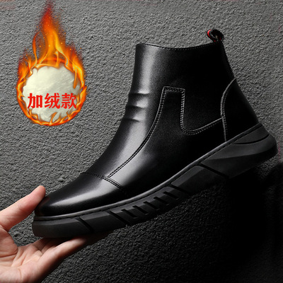 2019 Autumn and winter new pattern Boots Gaobang man Trend England soft sole Plush keep warm leisure time Versatile Riding boots