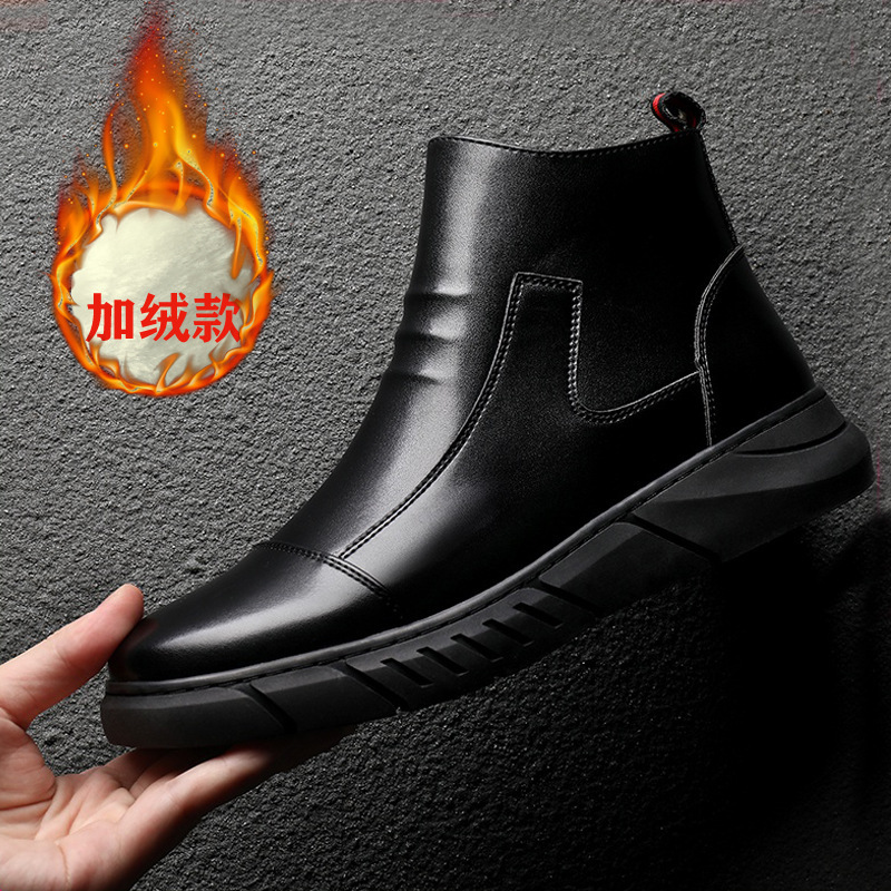 2019 Autumn and winter new pattern Boots Gaobang man Trend England soft sole Plush keep warm leisure time Versatile Riding boots