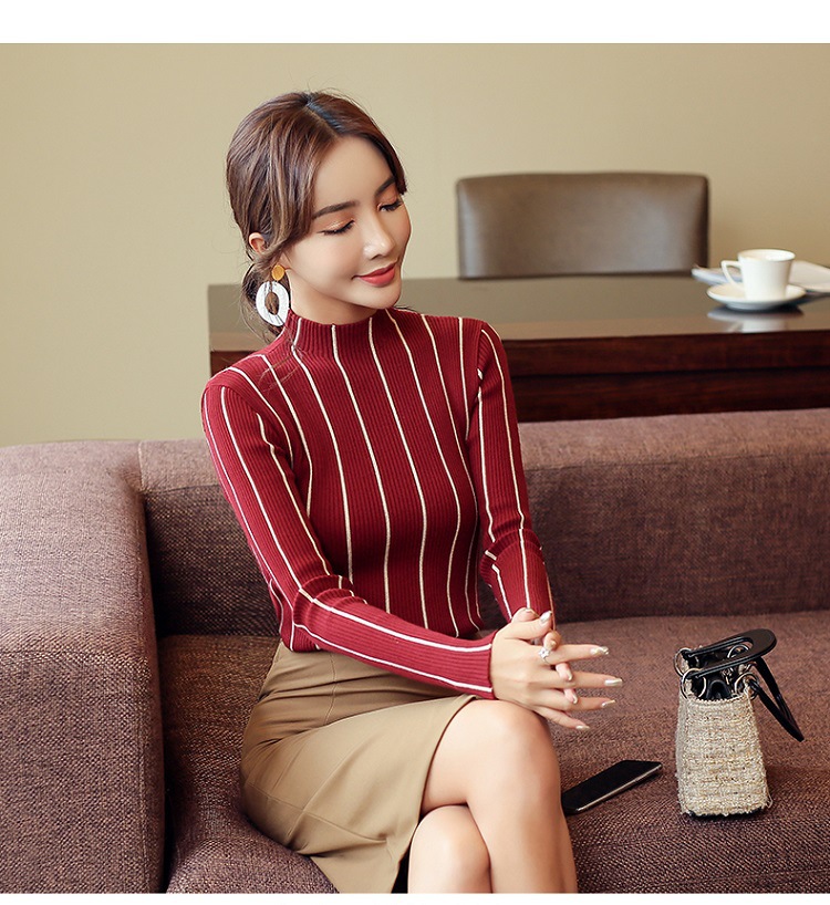 High Neck Striped Knit Sweater Detail