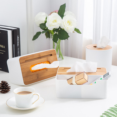 跨境供应 多功能纸巾盒圆形卷纸长方形平板纸分格收纳式盒子