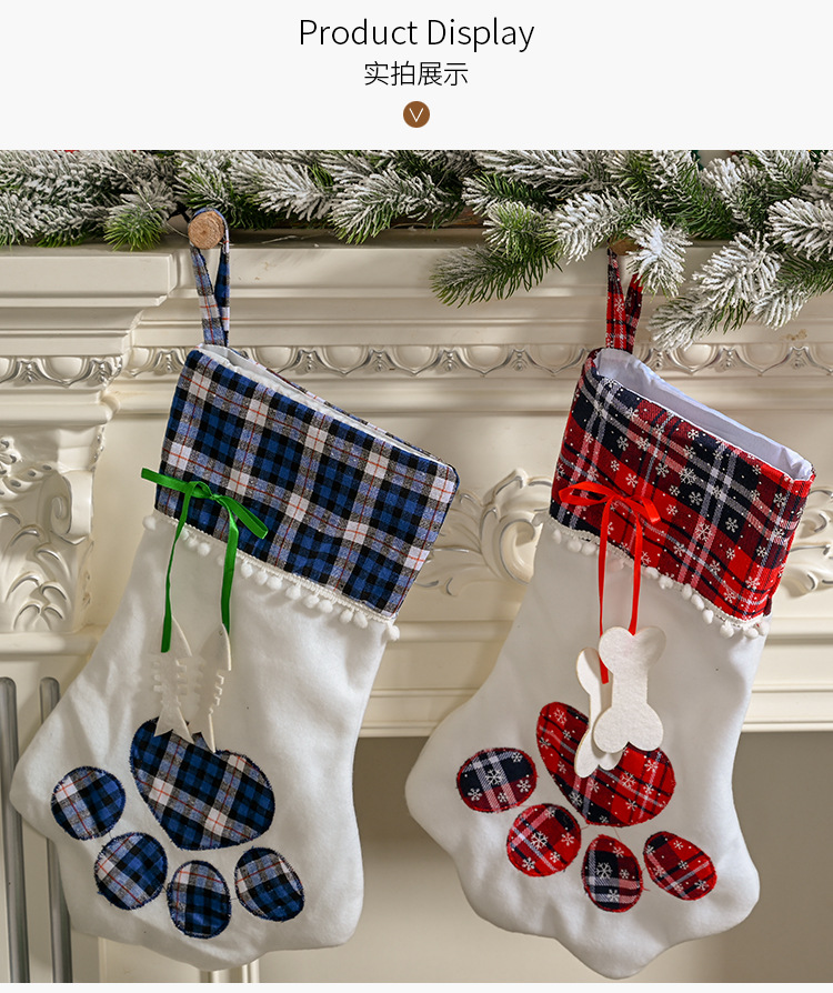 New Christmas Decorations Plaid Claw Christmas Socks Dog Paw Socks Cat Paw Socks Gift Socks display picture 6