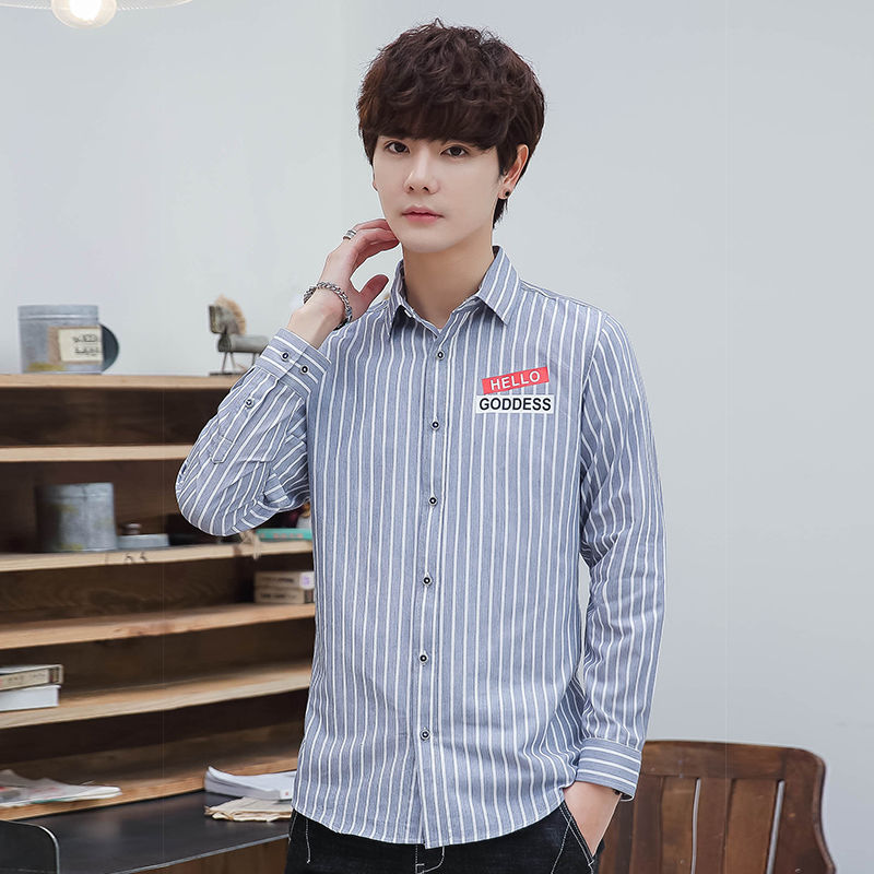 2019 new pattern New Autumn Thin section shirt Harbor Wind stripe handsome Shirt clothing fashion leisure time Lapel jacket