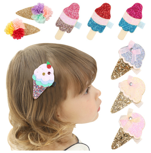 90510 Children's Fun Ice Cream Cone Hair Clip Flower All-inclusive Children's Hair Clip Princess Sequin Greet Side Clip