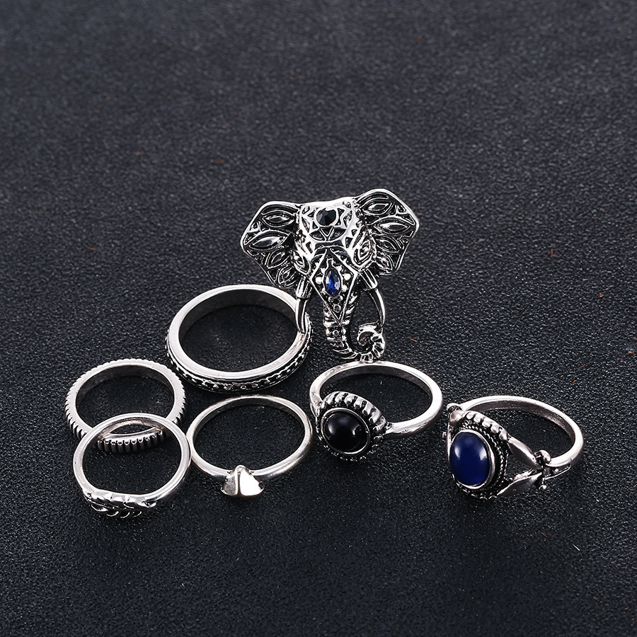 Set, silver carved ring, with gem, wholesale