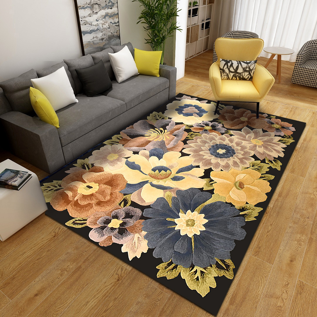 跨境供应新款水晶绒新中式地毯客厅茶几毯长方形现代新中式地毯