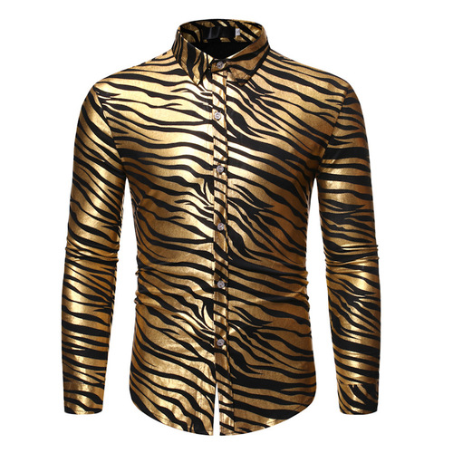 Gold silver leopard glitter jazz dance shirts for men youth long sleeve rapper singers host groomsman stage performance dress shirts punk rock bar nightclub shirts for male