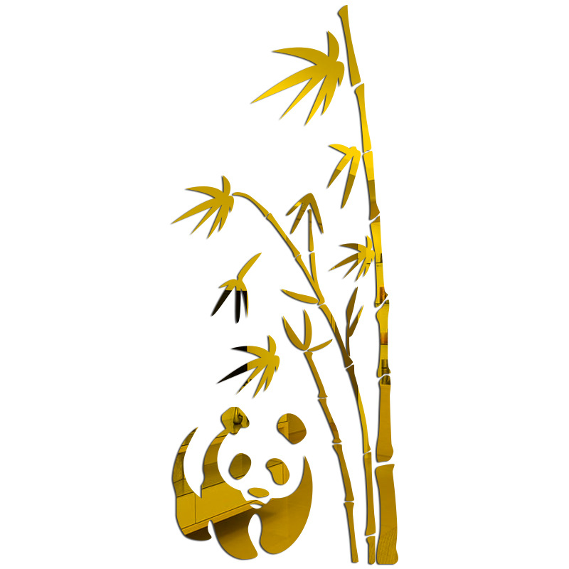 Bamboo Panda Mirror Wall Stickers 3d three-dimensional direct deal PS Self adhesive backing sheet One meter 39cm wide
