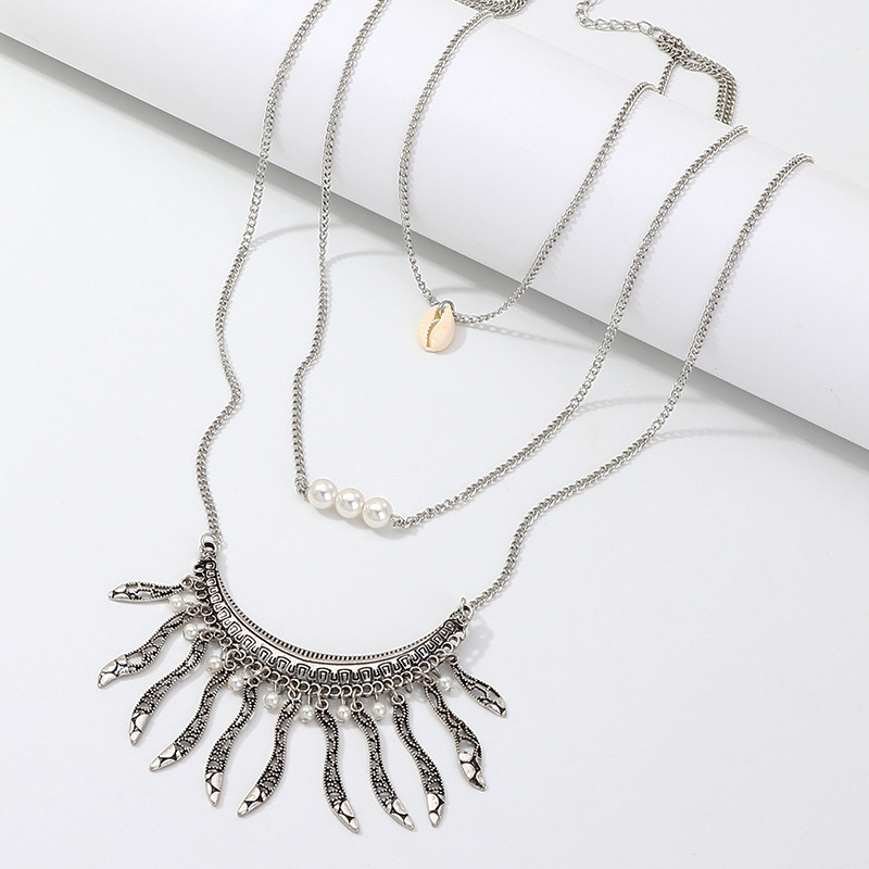 Fashion ethnic style alloy fringed shell necklace multilayer pendant NHNZ129516picture3