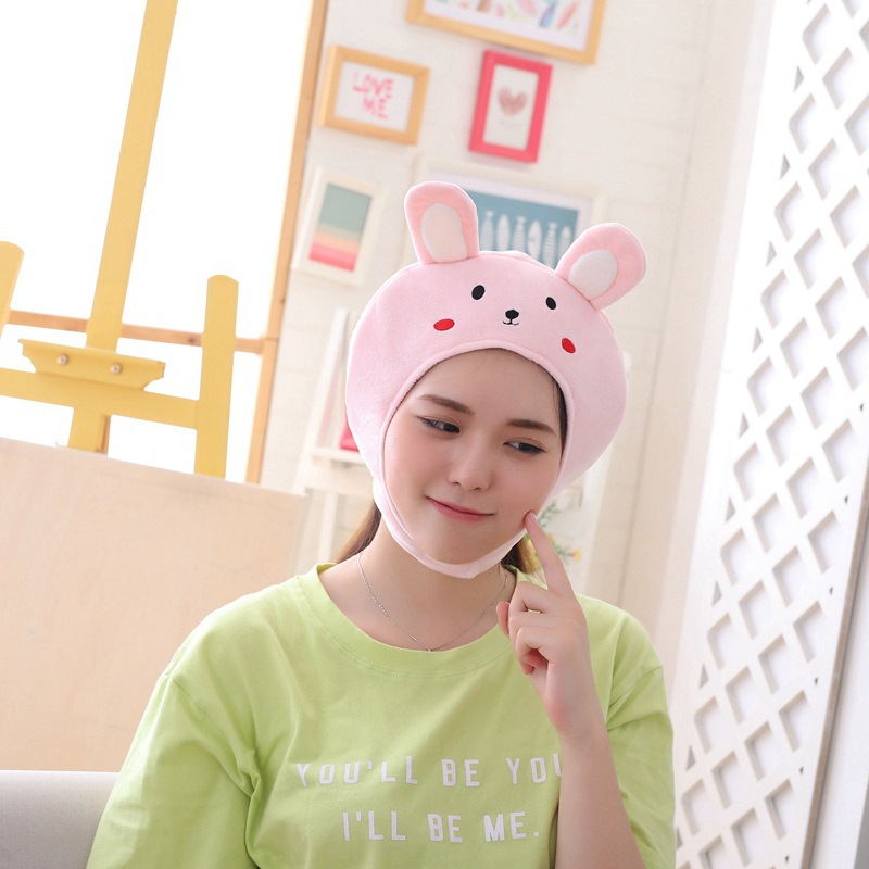 批发日本可爱毛绒 短款粉色长耳朵兔子头套帽子 拍照道具写真道具