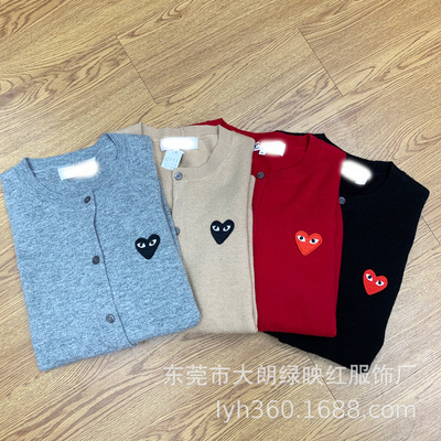 经典爱心刺绣2019秋冬新款女装纯羊毛圆领学院风毛衣针织开衫外套