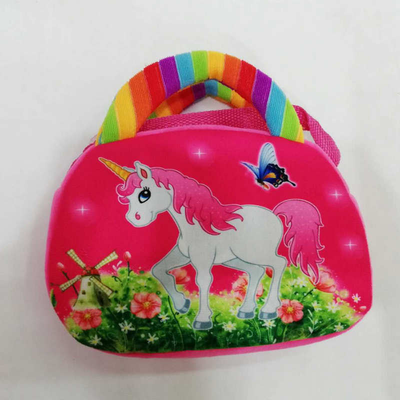 彩条烫印独角兽手提挎包