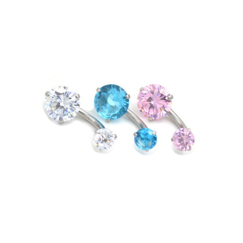 new double-headed round zircon navel ring human body puncture stainless steel student navel nail