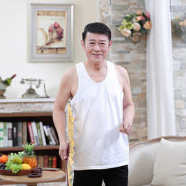 中老年男士纯棉纯色背心宽松大码透气吸汗跨栏背心大码老头文化衫