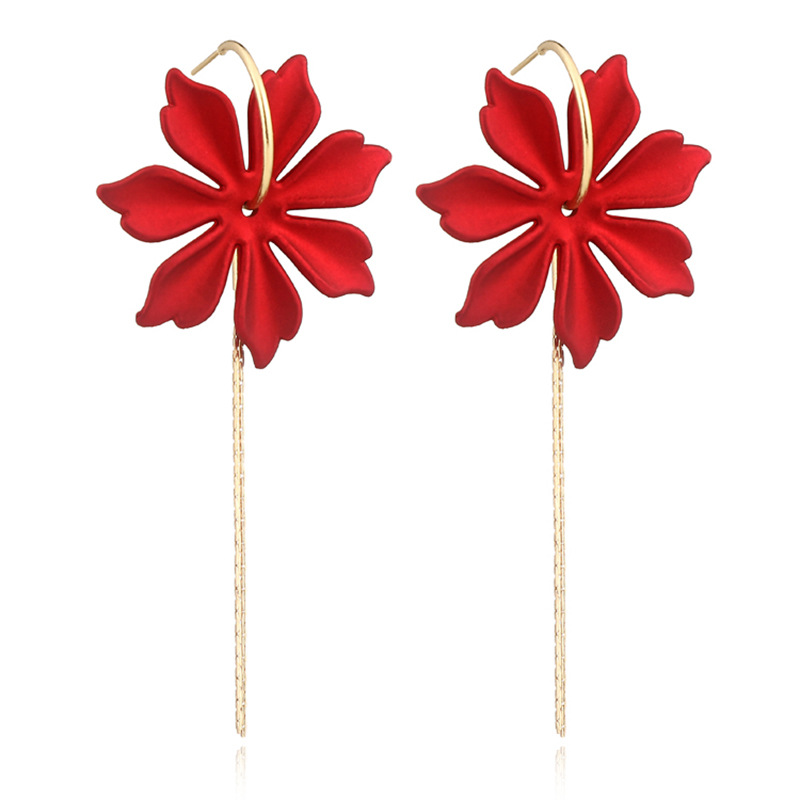 Korean Red Flower Tassel Earrings Exaggerated Simple Long Super Fairy Earrings Wholesale Nihaojewelry display picture 5