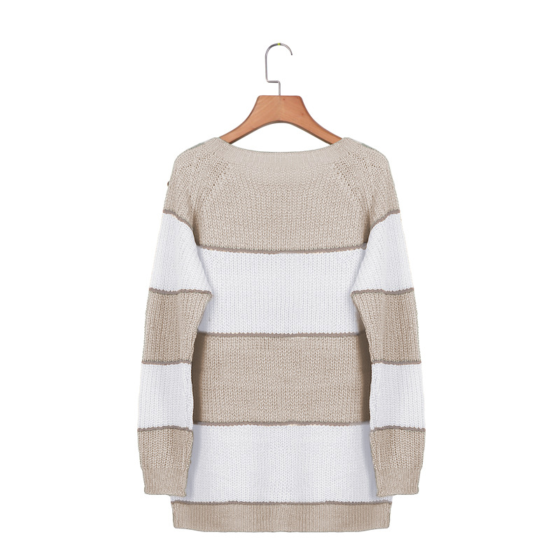 solid color stitching round neck long sleeve sweater NSLK18848