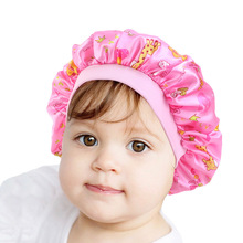 新款儿童印花色丁睡帽 宝宝弹力护发帽子 仿真丝圆帽 K-14