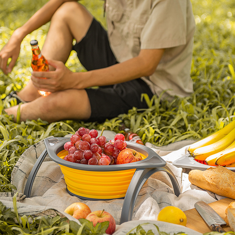 厨房工具带脚架折叠滤水篮 便携式水果篮清洗收纳篮