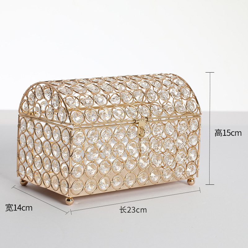 Caja de almacenamiento de lujo con luz, estilo europeo, cristal y perla, decoración de boda