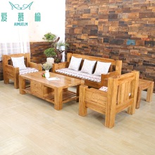 Trung Quốc cũ elm sofa năm mảnh hình chữ u sofa gỗ rắn vải căn hộ nhỏ phòng khách sofa gỗ rắn Sofa gỗ