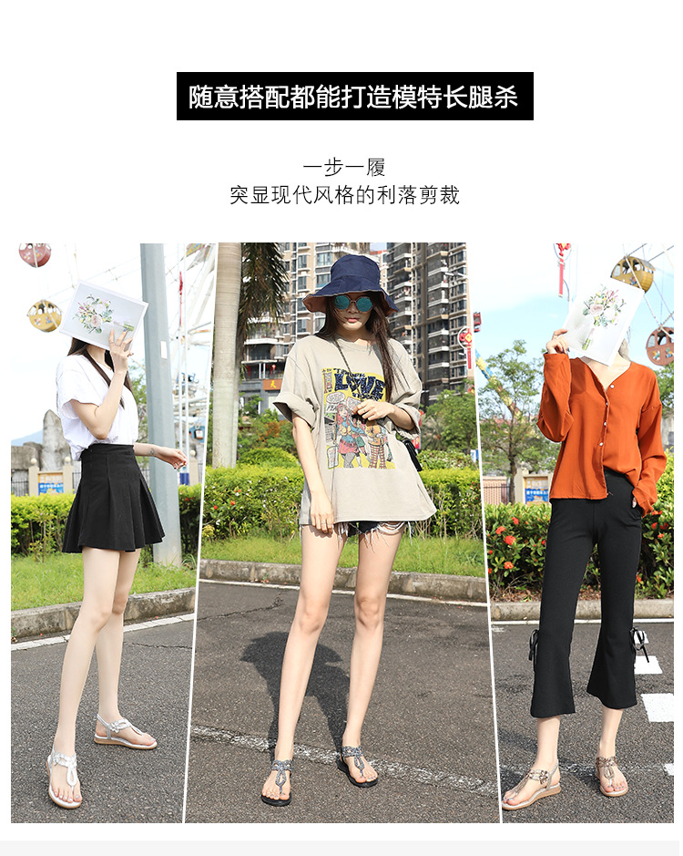 Cross-border rhinestone flat sandals, Yirun large-sized Korean style flat heels with culowed-out Bohemian style comfortable women's shoes for summer Application Scenario
