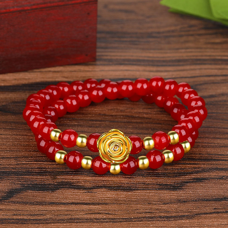 Guldrosarmband 3D hårt guld sandguld Granat flercirkelarmband agat damer modiga onlinebutik presenter_voghion.com