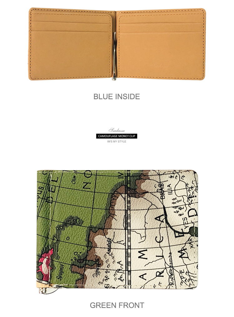 Korean Simple New Wallet Map Pattern Leather Gold Clip Unisex Coin Purse Multifunctional Card Holder Nihaojewelry display picture 3