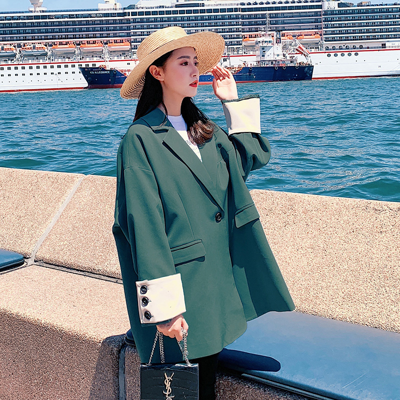 Little suit girl 2019 Spring and autumn season British style Large Small suit coat Easy Show thin ins Turn sleeve suit trend