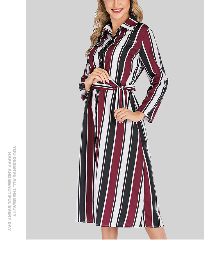 lapel single-breasted stripe stitching split dress  NSJR29875