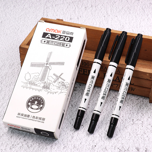 Art hook pen small double-ended water-based black marker student painting does not fade hand-painted strokes and lines